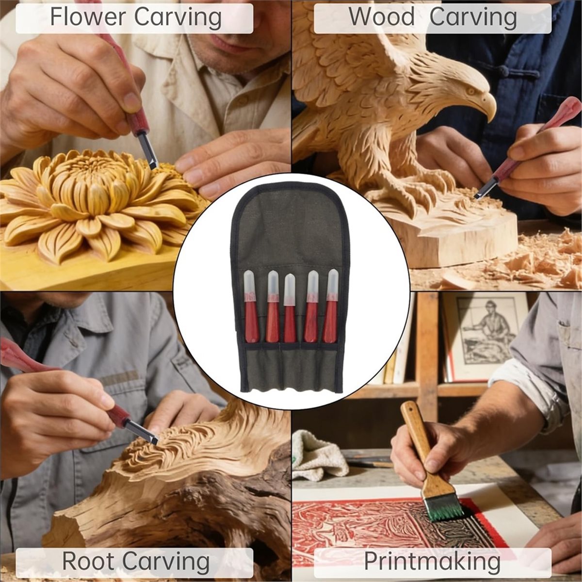 Linocut Carving Tool - A89X ชุดเครื่องมือแกะสลักลินโอคัท 5 ชิ้น, คีมแกะสลักไม้รูปสามเหลี่ยม มีดรูปตัว