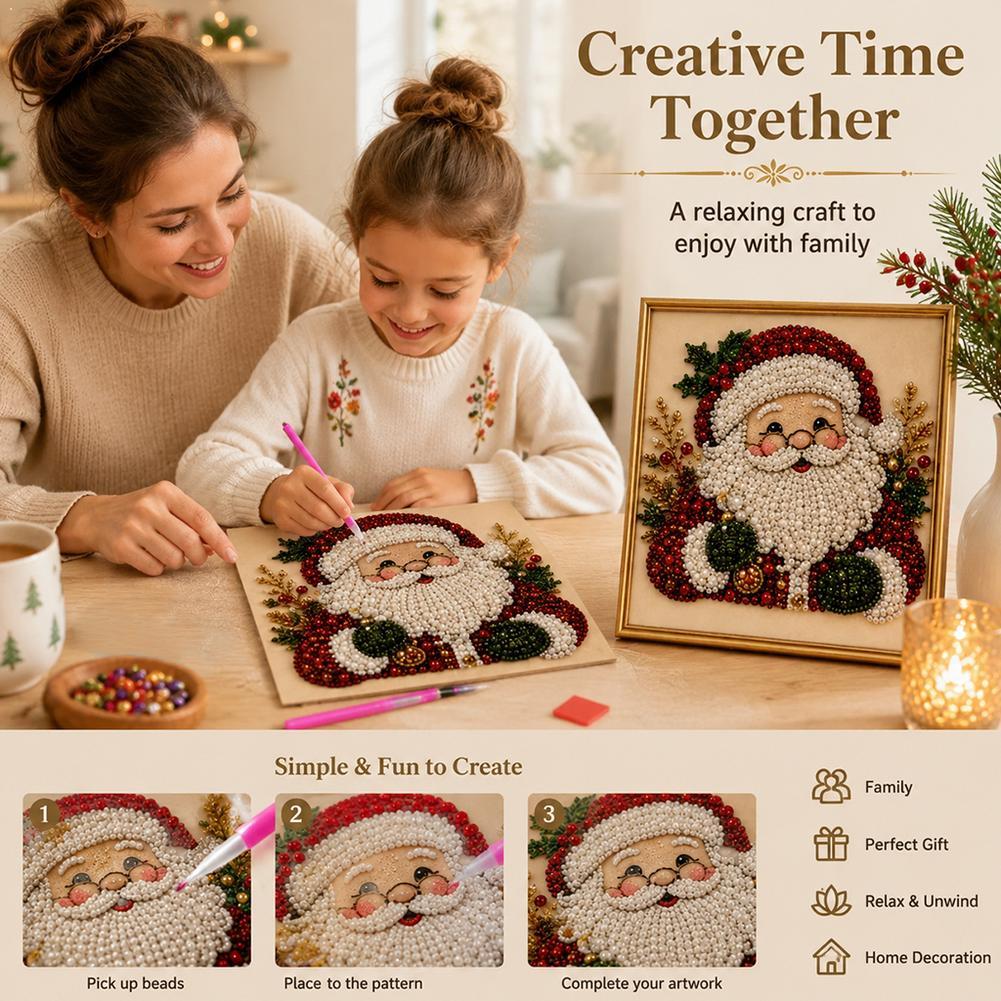 Art Craft For Adults - ชุดงานฝีมือ DIY ภาพปักลูกปัดรูปซานตาคลอสคริสต์มาส พร้อมกรอบตกแต่งผนัง ของขวัญคริสต์มาสสำหรับเด็กและผู้ใหญ่