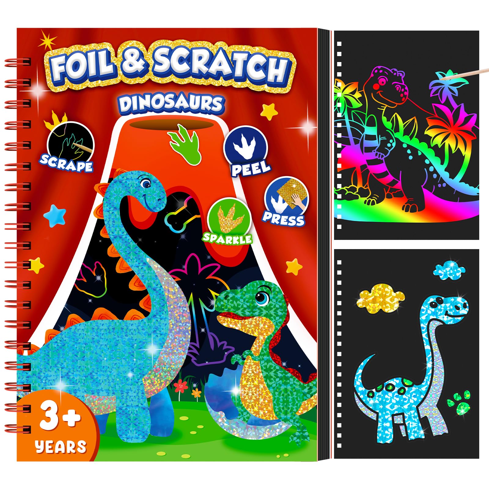 Art Craft Kits For Kids - ไดโนเสาร์ Scratch Art Book สําหรับเด็กฟอยล์และ Scratch