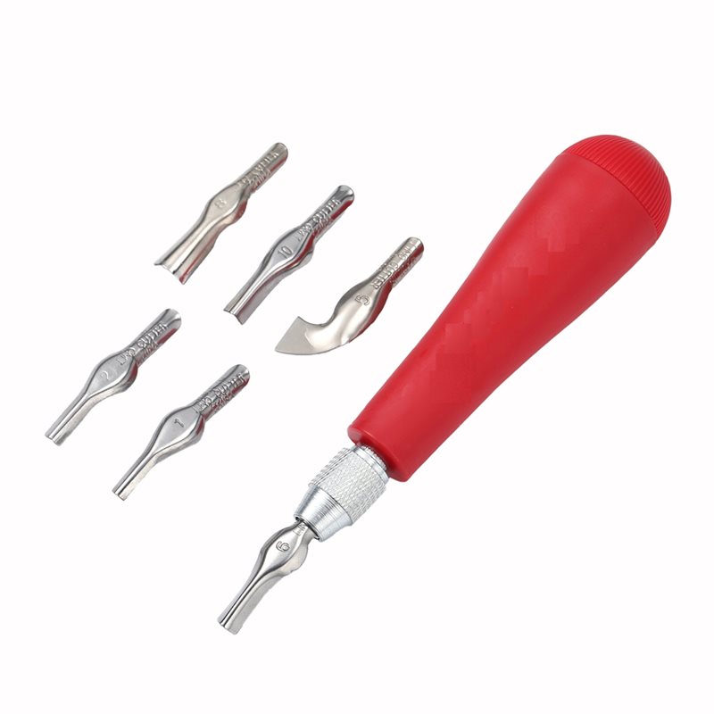 Linocut Carving Tool - 【ORNAMENT】เครื่องมือแกะสลักลินโอคัท-สำหรับการพิมพ์บล็อก, ชุดเครื่องตัดลินโอเลียมสำหรับทำแสตมป์พร้อมใบมีด 6 ใบ, ชุดลินโอคัทรวมอยู