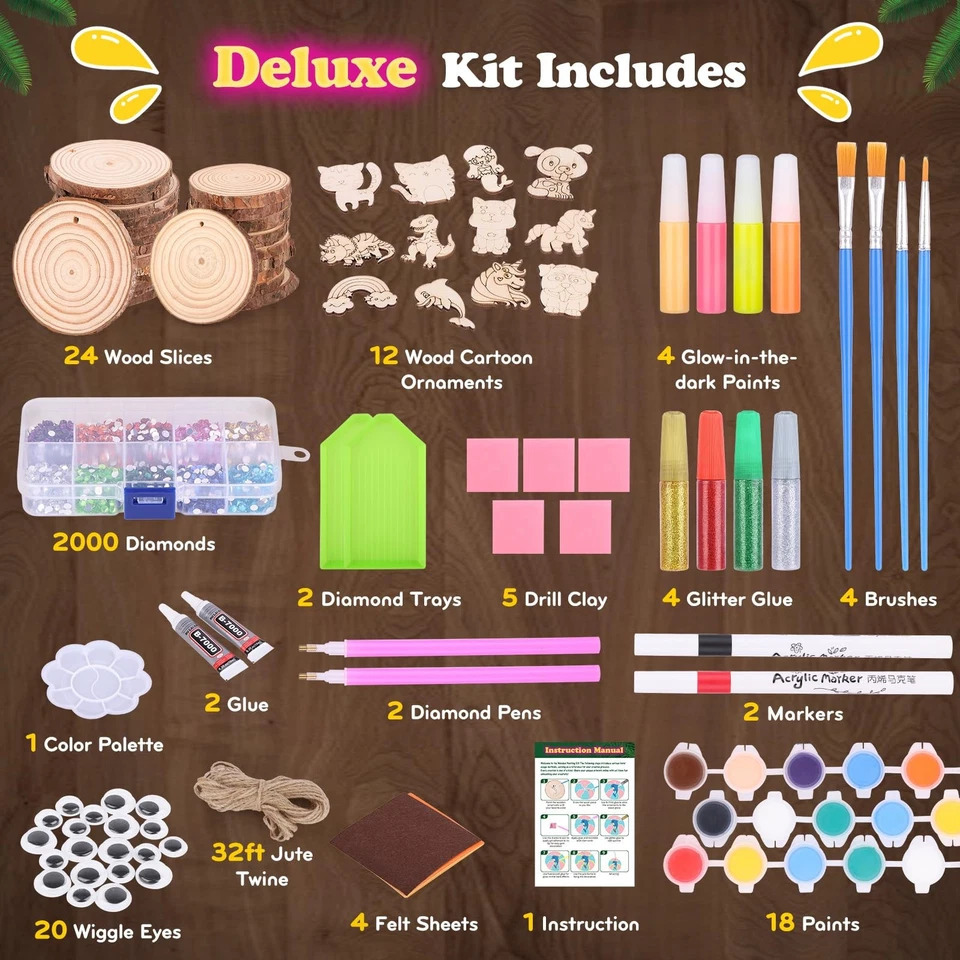 Art Craft Kits For Kids - ชุดระบายสีไม้เรืองแสงในที่มืดสำหรับเด็ก, ชุดงานฝีมือศิลปะจากแผ่นไม้ดิบ DIY, ของเล่นเสริมพัฒนาการสำหรับกิจกรรมที่บ้านและโรงเรียน