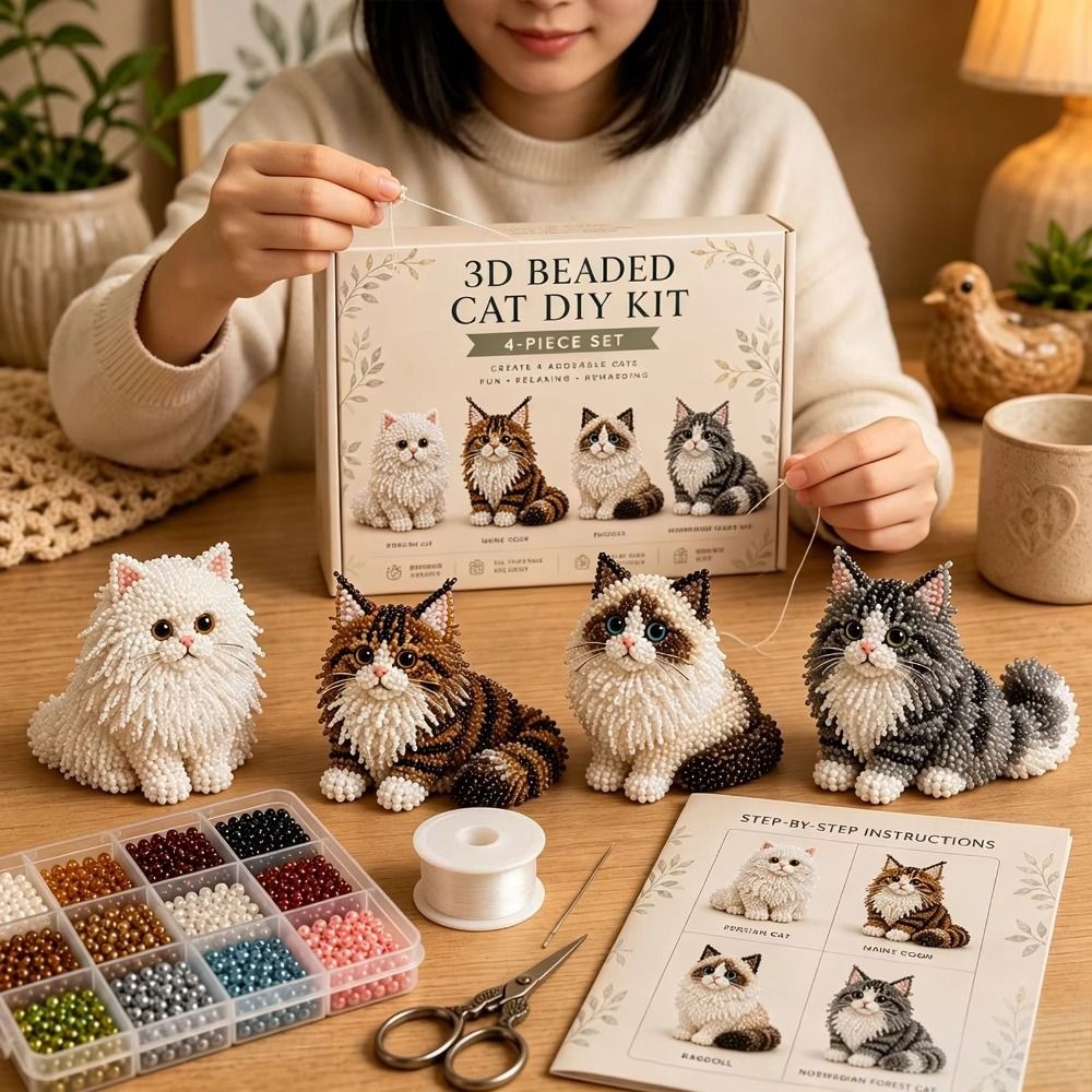 Art Craft Kits For Kids - ชุดงานฝีมือปักลูกปัดรูปสัตว์ DIY ทำเอง ชุดงานศิลปะลูกปัดหลากสีสัน ชุดงานฝีมือขนาดเล็ก แมวน้อย