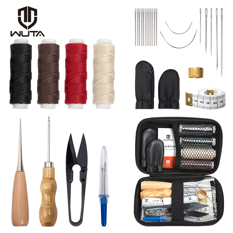 Leather Tooling Kit - WUTA ชุดซ่อมหนังเย็บรองเท้าเฟอร์นิเจอร์โซฟาซ่อมทํางานชุดเครื่องมือด้ายหัตถกรรมเครื่องมือเย็บมือ Quilting Awl