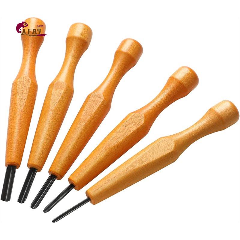 Linocut Carving Tool - ชุดเครื่องมือแกะสลัก AEA9-5 ชิ้น - มีดแกะสลักไม้และลินโนเลียมรูปสามเหลี่ยม ชุดเครื่องมือแกะสลักรูปตัววี