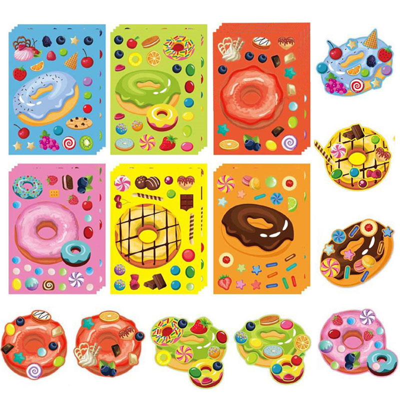 Art Craft 4 Years Old - สติกเกอร์โดนัททำหน้าตัวละครสำหรับเด็ก สร้างสรรค์สติกเกอร์ขนมหวานของคุณเอง ผสมผสานขนมหวาน ผลไม้ งานศิลปะ DIY